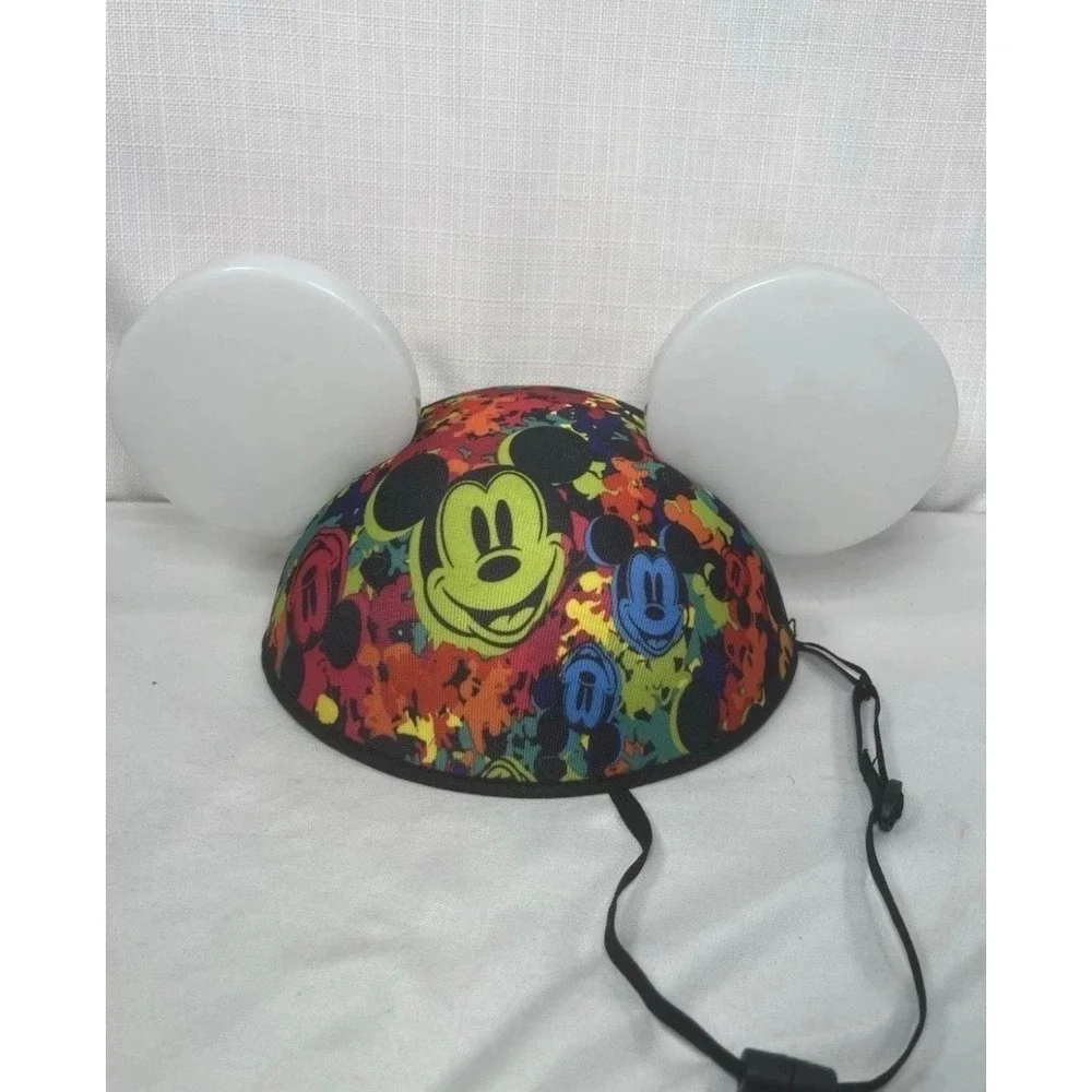Disney Parks Mickey Mouse Light Up Ear Hat Paint Splatter Rainbow Glow Ears Hat